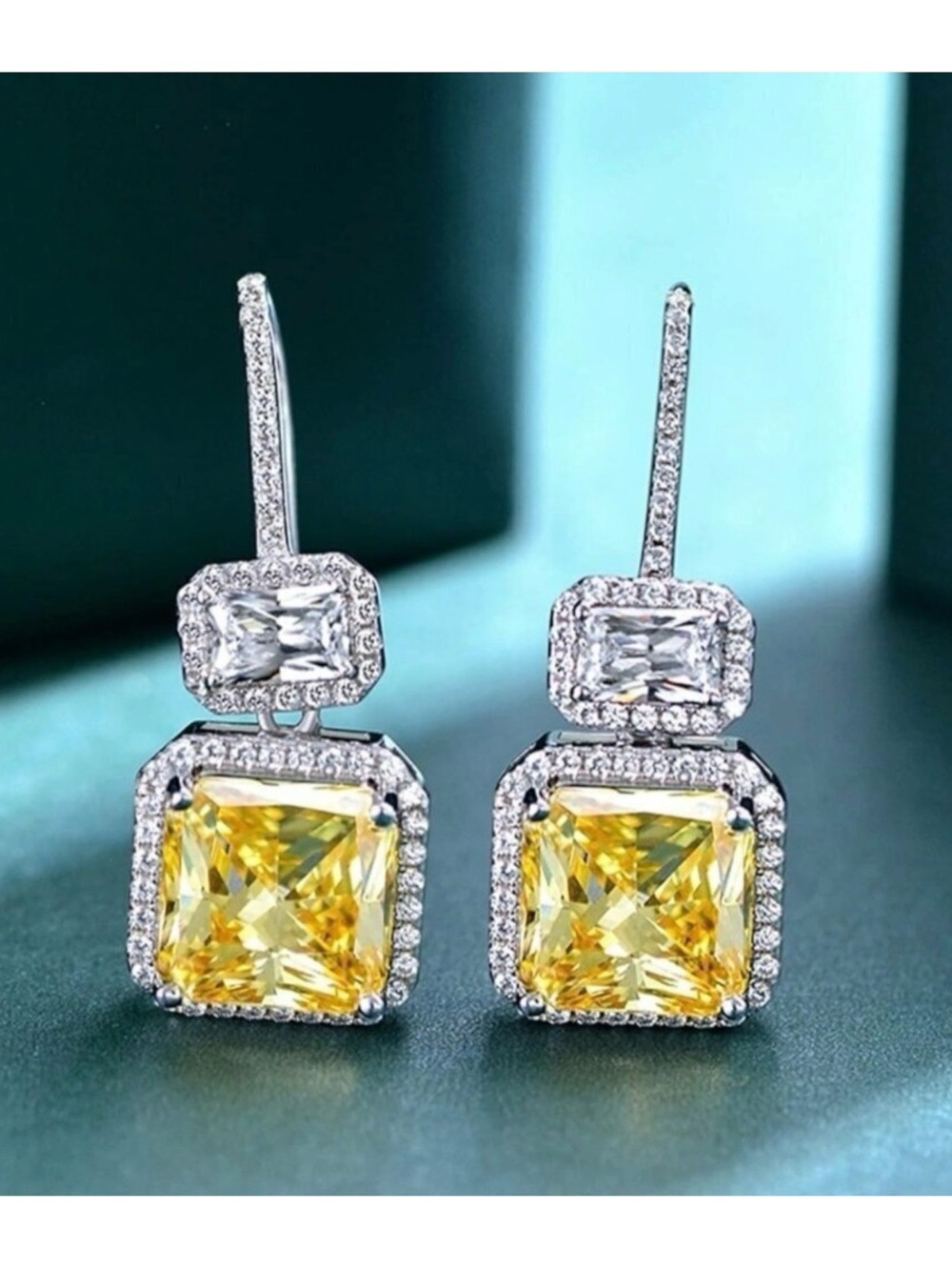 NEW Drop Hook Earrings Canary CZ 14K Plated Wedding Old Money